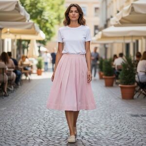 Vintage 80's Prophecy Ballet Pink Polka Dot A-line Below The Knee Skirt Size 12